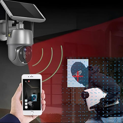Wireless Outdoor Security Camera with Solar Power and Dual Axis Rotation, 1080P HD