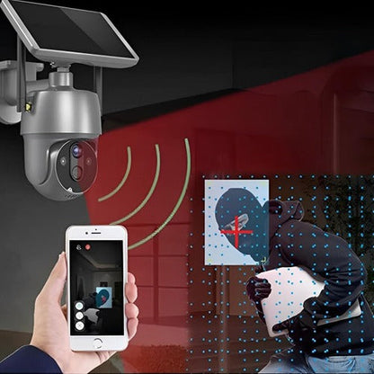 Wireless Outdoor Security Camera with Solar Power and Dual Axis Rotation, 1080P HD