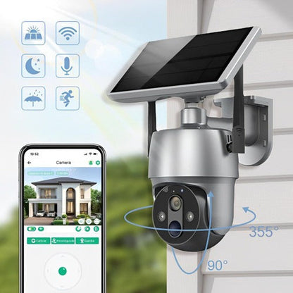 Wireless Outdoor Security Camera with Solar Power and Dual Axis Rotation, 1080P HD