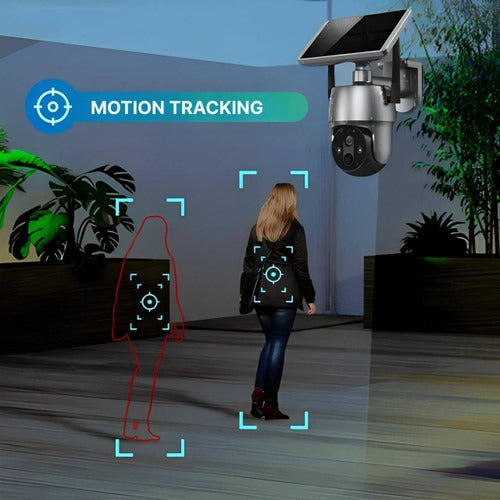 Wireless Outdoor Security Camera with Solar Power and Dual Axis Rotation, 1080P HD