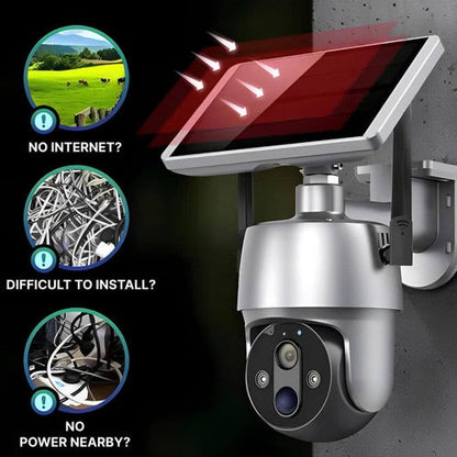 Wireless Outdoor Security Camera with Solar Power and Dual Axis Rotation, 1080P HD