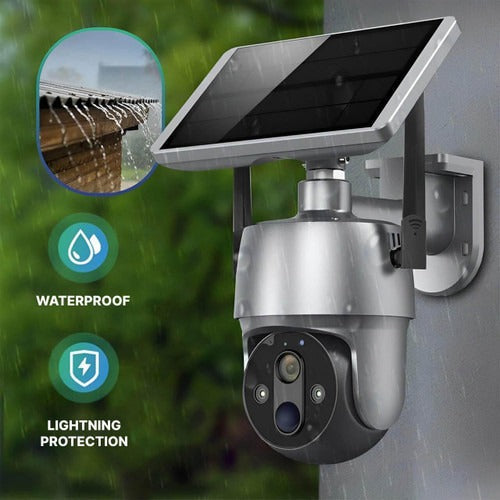 Wireless Outdoor Security Camera with Solar Power and Dual Axis Rotation, 1080P HD