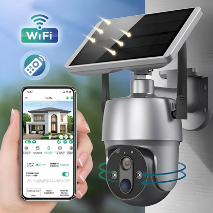 Wireless Outdoor Security Camera with Solar Power and Dual Axis Rotation, 1080P HD