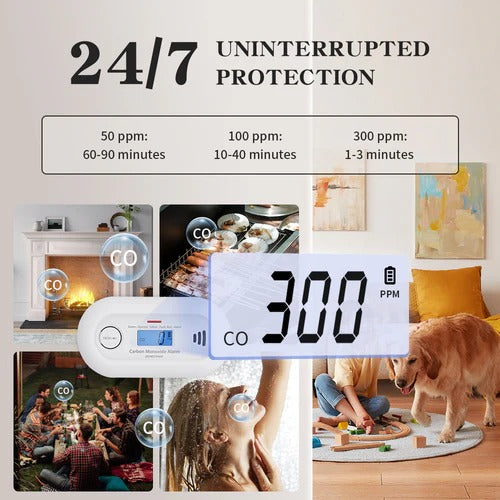 Carbon Monoxide Detector with Electrochemical Sensor and 85dB Alarm, 10-Year Battery