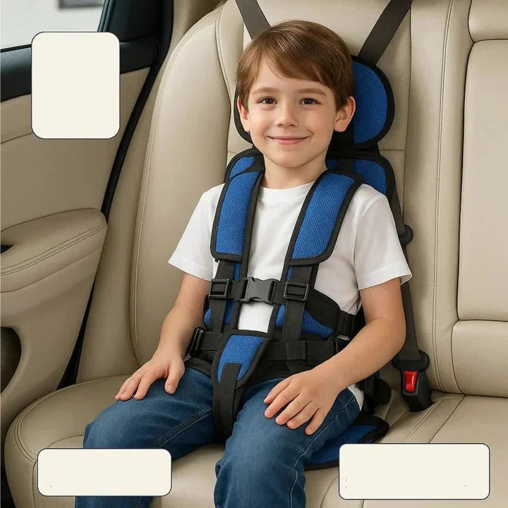 Portable Child Travel Seat with Five-Point Harness and Padded Comfort, Washable Fabric
