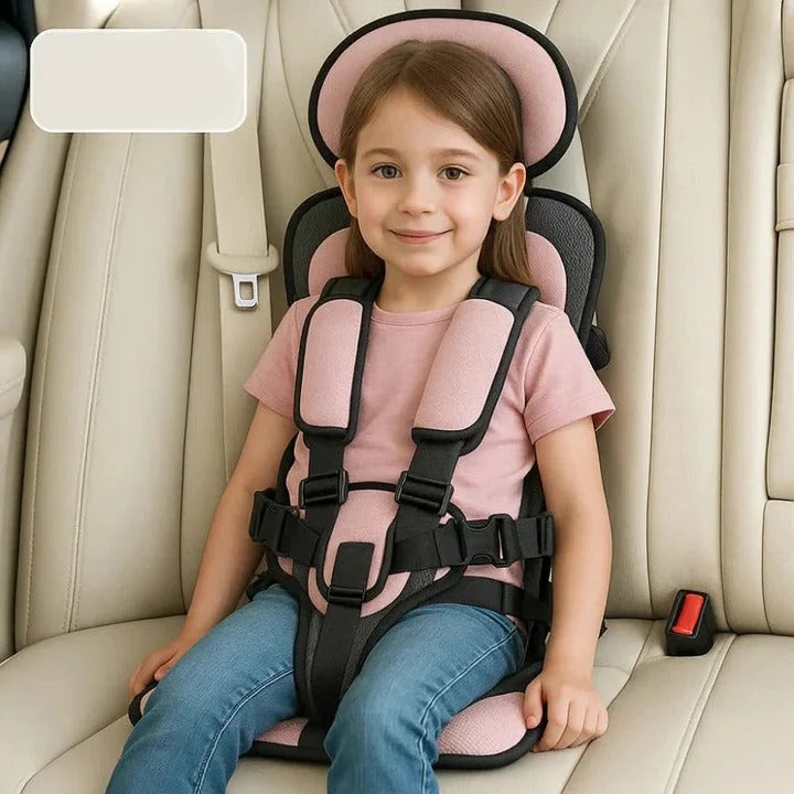 Portable Child Travel Seat with Five-Point Harness and Padded Comfort, Washable Fabric