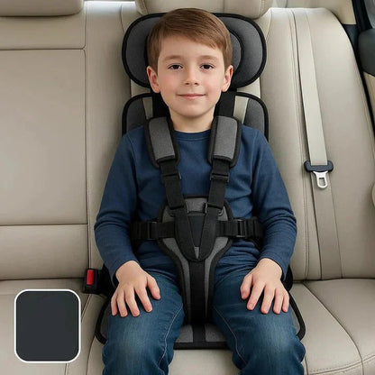 Portable Child Travel Seat with Five-Point Harness and Padded Comfort, Washable Fabric
