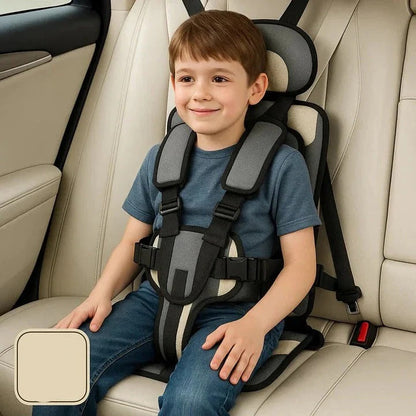 Portable Child Travel Seat with Five-Point Harness and Padded Comfort, Washable Fabric