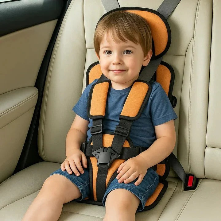 Portable Child Travel Seat with Five-Point Harness and Padded Comfort, Washable Fabric