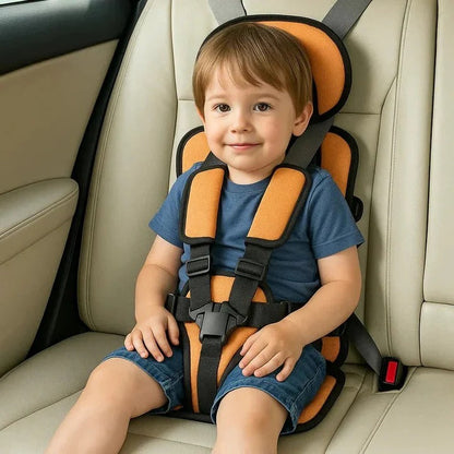 Portable Child Travel Seat with Five-Point Harness and Padded Comfort, Washable Fabric
