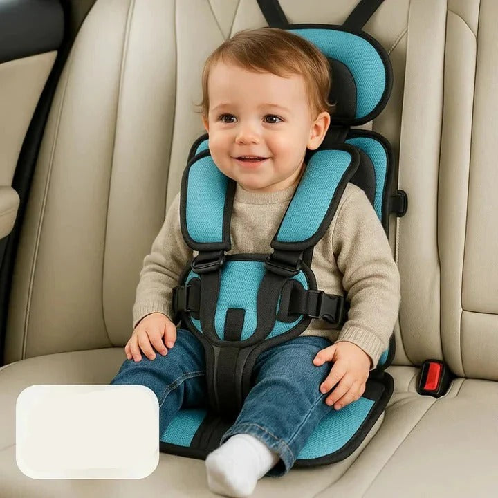Portable Child Travel Seat with Five-Point Harness and Padded Comfort, Washable Fabric