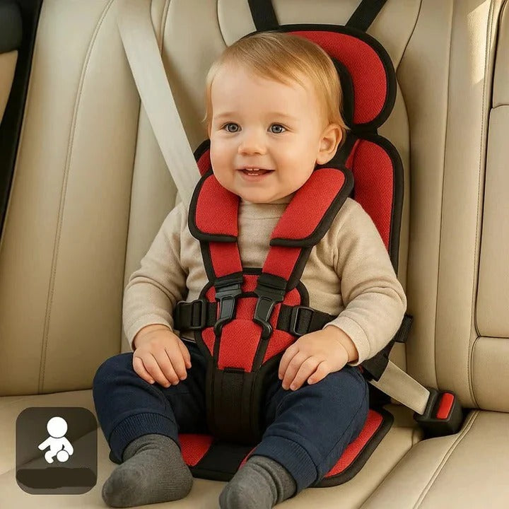 Portable Child Travel Seat with Five-Point Harness and Padded Comfort, Washable Fabric