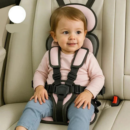 Portable Child Travel Seat with Five-Point Harness and Padded Comfort, Washable Fabric