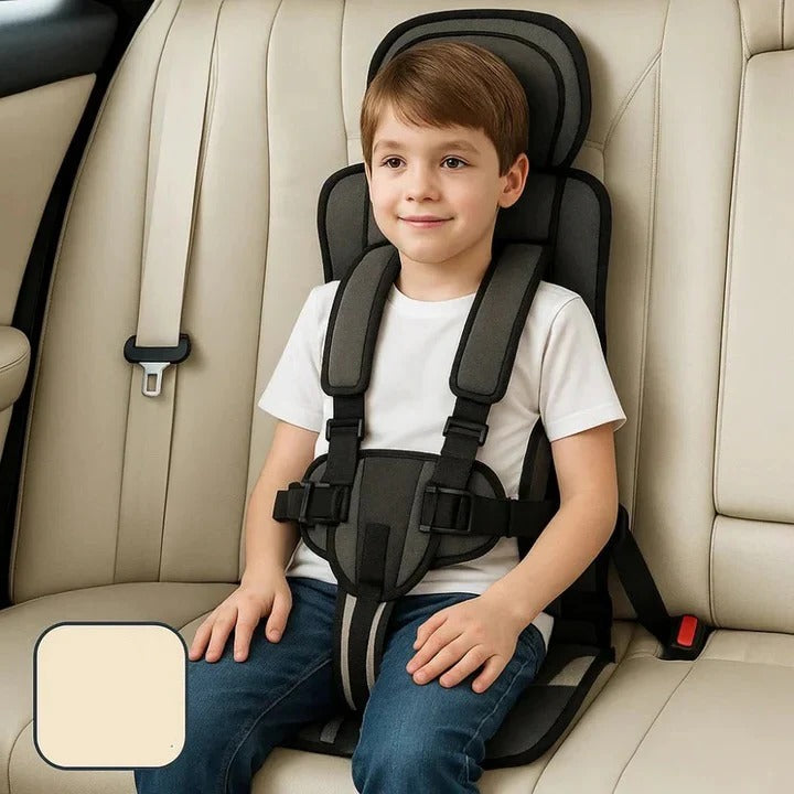 Portable Child Travel Seat with Five-Point Harness and Padded Comfort, Washable Fabric