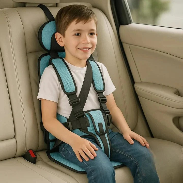 Portable Child Travel Seat with Five-Point Harness and Padded Comfort, Washable Fabric