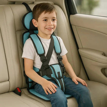 Portable Child Travel Seat with Five-Point Harness and Padded Comfort, Washable Fabric