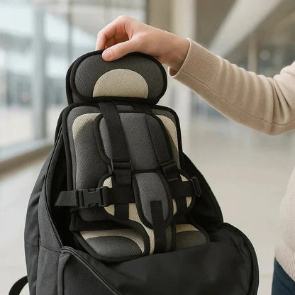 Portable Child Travel Seat with Five-Point Harness and Padded Comfort, Washable Fabric