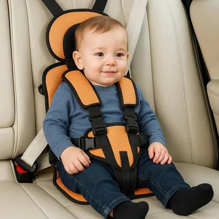 Portable Child Travel Seat with Five-Point Harness and Padded Comfort, Washable Fabric