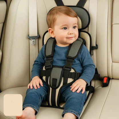 Portable Child Travel Seat with Five-Point Harness and Padded Comfort, Washable Fabric