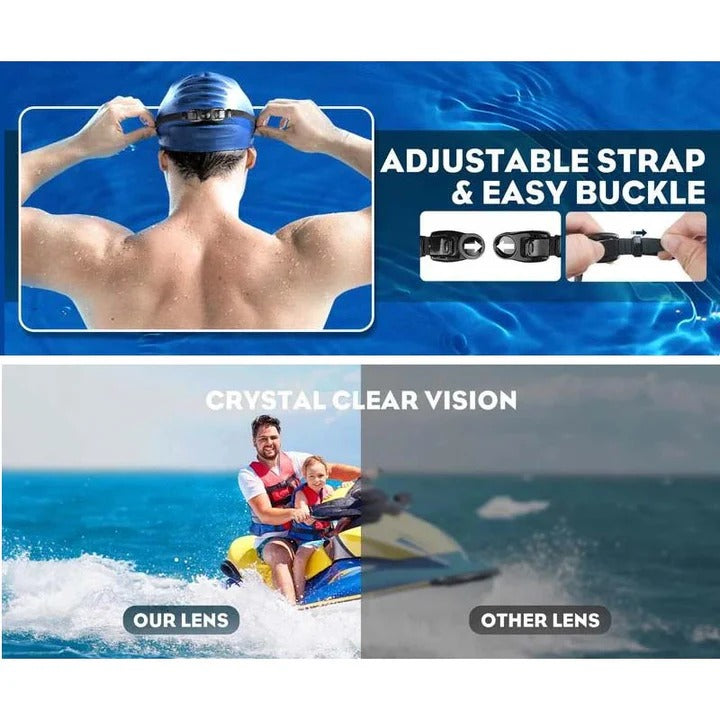 Swim Goggles with Anti-Fog Polycarbonate Lenses and Wide Peripheral Vision
