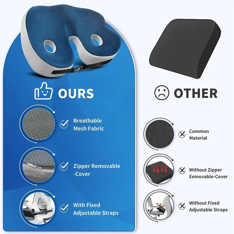Ergonomic Seat Cushion with Memory Foam and Adjustable Straps, Non-Slip Bottom