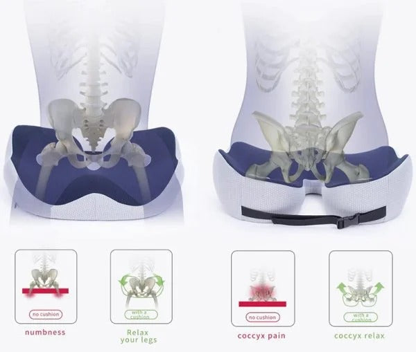 Ergonomic Seat Cushion with Memory Foam and Adjustable Straps, Non-Slip Bottom