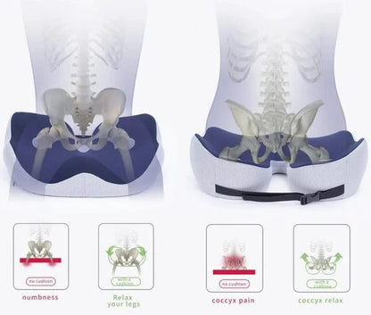 Ergonomic Seat Cushion with Memory Foam and Adjustable Straps, Non-Slip Bottom