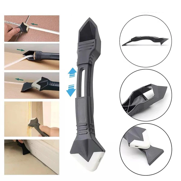 Stainless Steel Caulk Remover with Adjustable Rubber Smoother and Soft Grip Handle