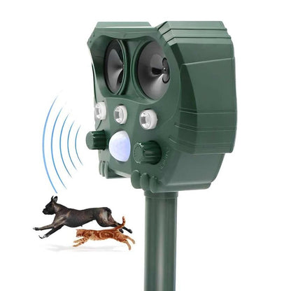 Motion Activated Solar Animal Repellent with Ultrasonic Sound and Flashing Lights