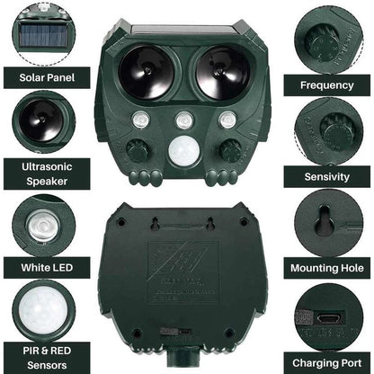 Motion Activated Solar Animal Repellent with Ultrasonic Sound and Flashing Lights