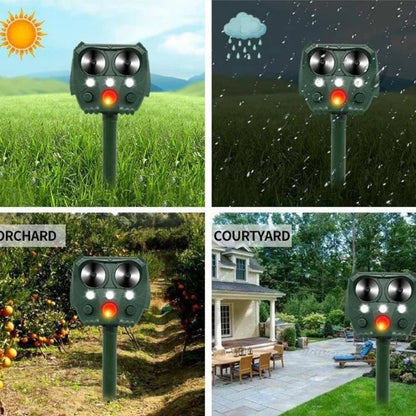 Motion Activated Solar Animal Repellent with Ultrasonic Sound and Flashing Lights
