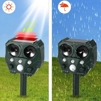 Motion Activated Solar Animal Repellent with Ultrasonic Sound and Flashing Lights