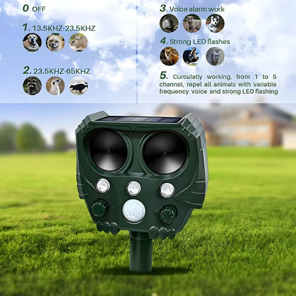 Motion Activated Solar Animal Repellent with Ultrasonic Sound and Flashing Lights