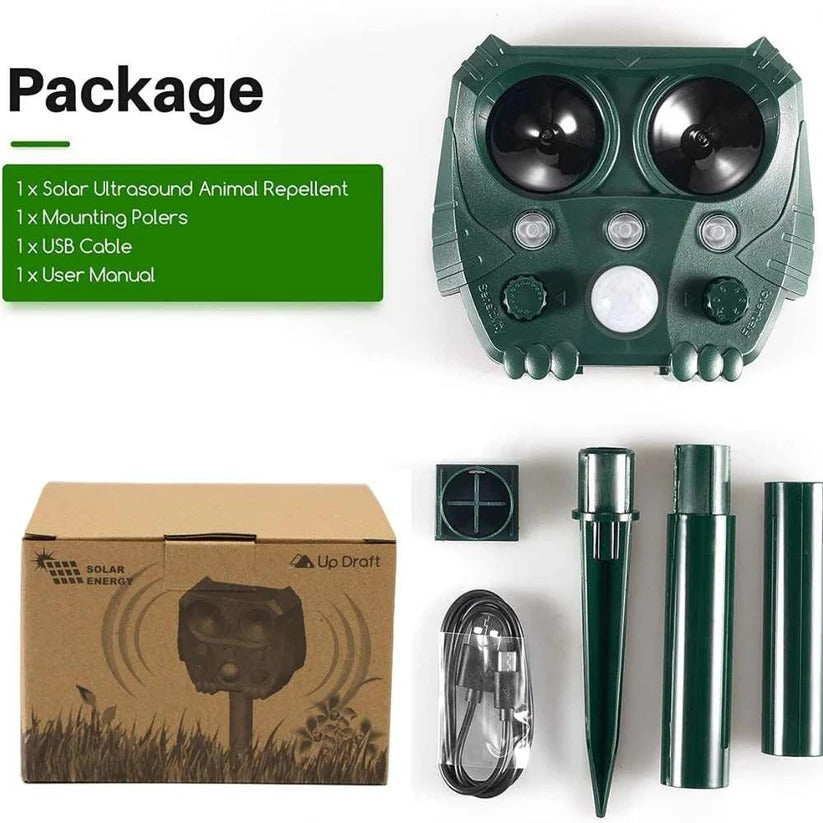 Motion Activated Solar Animal Repellent with Ultrasonic Sound and Flashing Lights