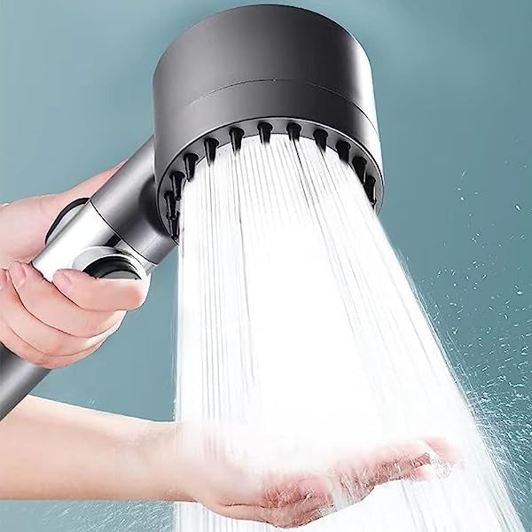 Filtered Showerhead with Pressure Boost and Flow Control Button