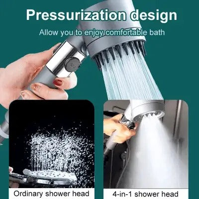 Filtered Showerhead with Pressure Boost and Flow Control Button
