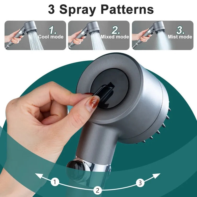 Filtered Showerhead with Pressure Boost and Flow Control Button