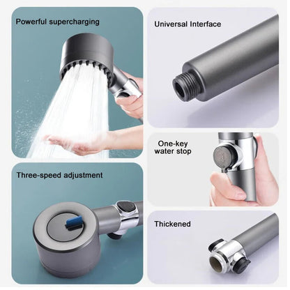 Filtered Showerhead with Pressure Boost and Flow Control Button