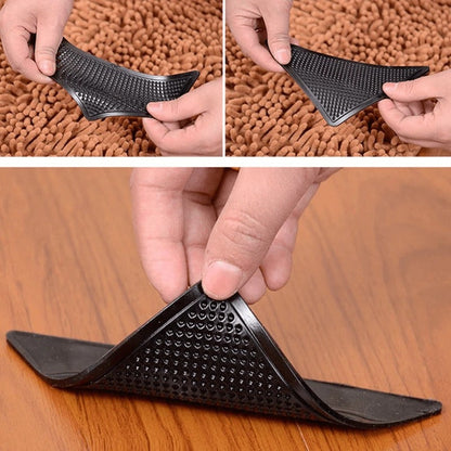 Adhesive Rug Gripper Pads with Dual-Sided Grip and Residue-Free Removal, 4 Pack