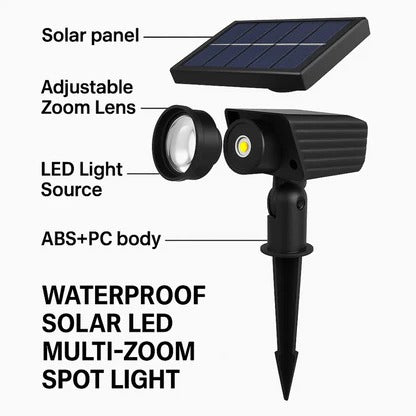 Solar LED Spotlight with Adjustable Zoom Lens and Dual Lighting Modes, IP65 Waterproof