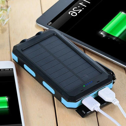 Solar Power Bank 500000mAh with Dual USB Ports and LED Flashlight, IP44 Waterproof