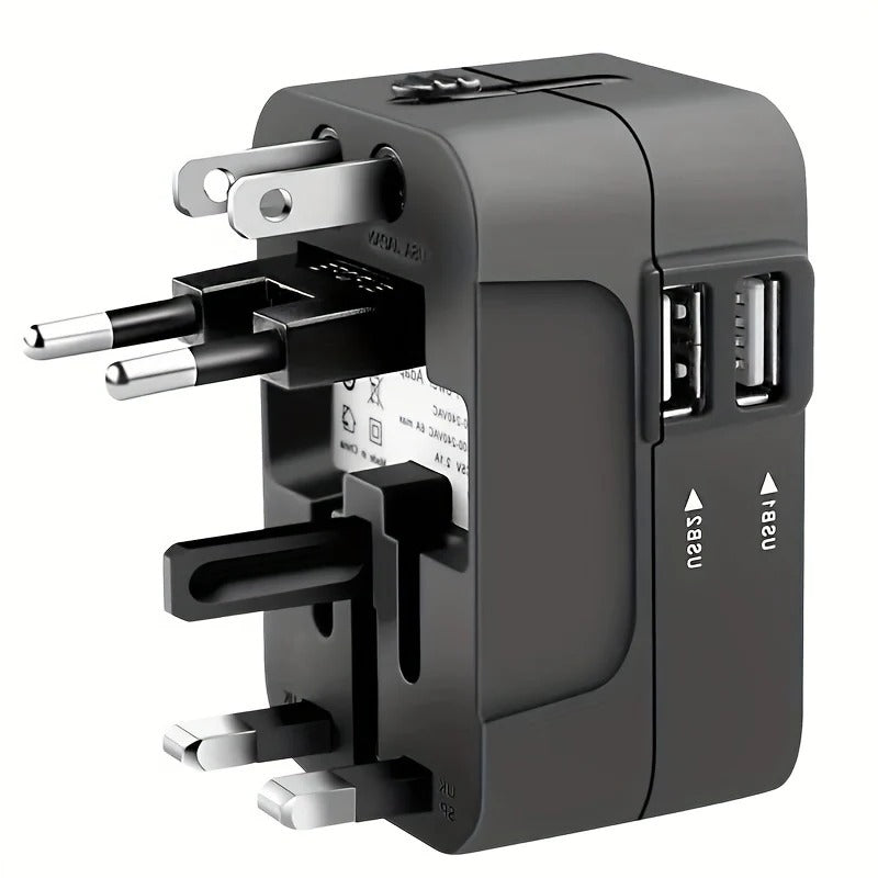 Universal Travel Adapter with Dual USB Ports and Auto Voltage Switching for 150+ Countries