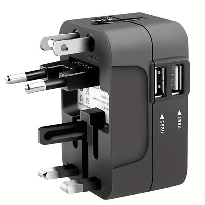 Universal Travel Adapter with Dual USB Ports and Auto Voltage Switching for 150+ Countries