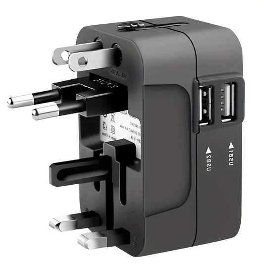 Universal Travel Adapter with Dual USB Ports and Auto Voltage Switching for 150+ Countries