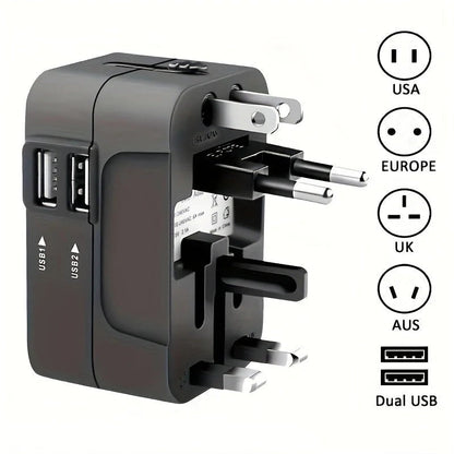 Universal Travel Adapter with Dual USB Ports and Auto Voltage Switching for 150+ Countries
