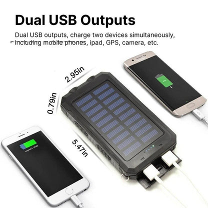 Solar Power Bank 500000mAh with Dual USB Ports and LED Flashlight, IP44 Waterproof