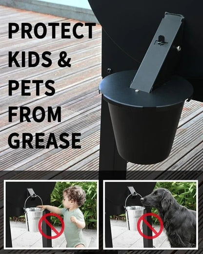 Grill Grease Collector with Reusable Liner and Enclosed Lid for 1.6in Spouts
