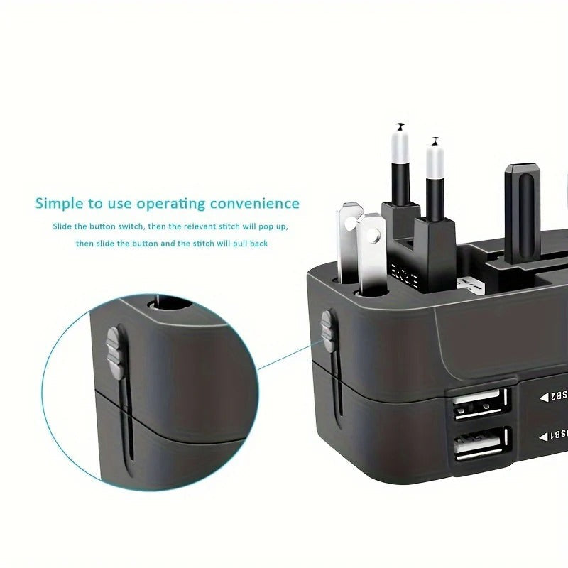Universal Travel Adapter with Dual USB Ports and Auto Voltage Switching for 150+ Countries