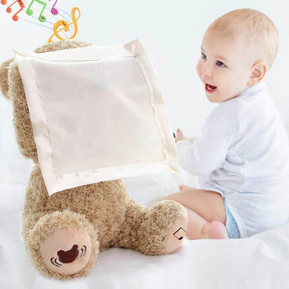 Interactive Peek-A-Boo Teddy Plush Toy with Soft Melodies for Tummy Time