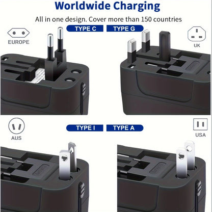 Universal Travel Adapter with Dual USB Ports and Auto Voltage Switching for 150+ Countries